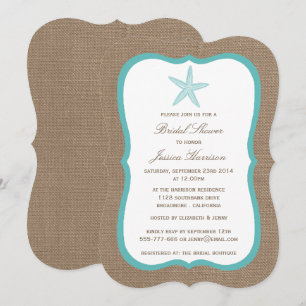 Convites Chá de panela Turquoise Starfish Burlap