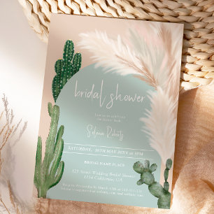 Convites Chá de panela verde-arca Boho cactus pampas