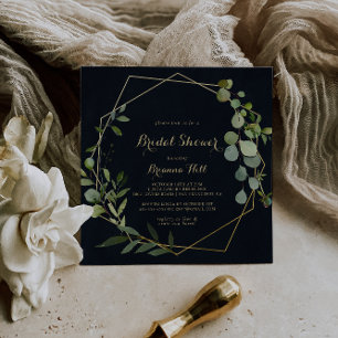 Convites Chá de panela Verde Azul Dourado Geométrico