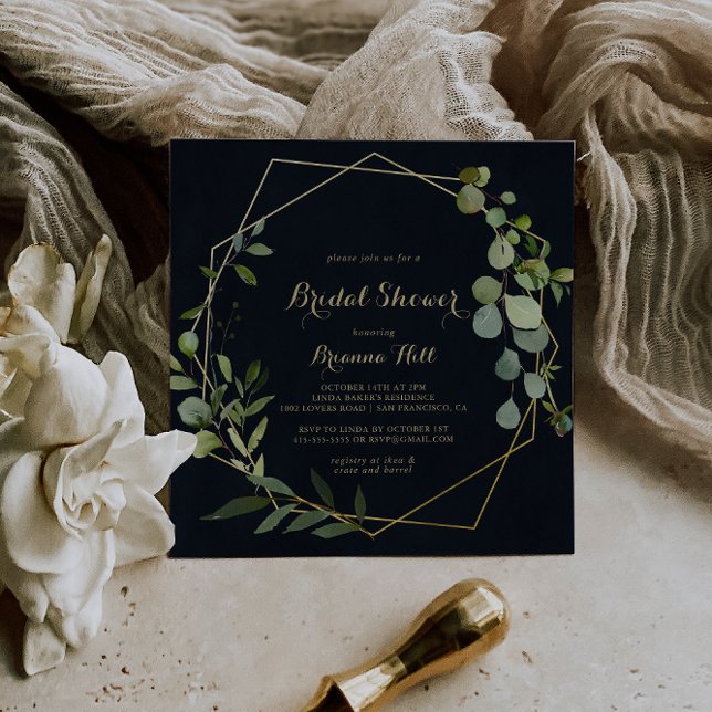 Convites Chá de panela Verde Azul Dourado Geométrico (Criador carregado)