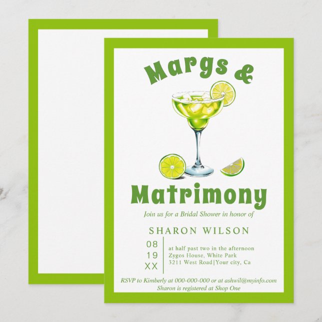 Convites Chá de panela verde-coquetel Margs & Matrimony (Frente/Verso)