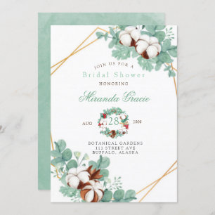 Convites Chá de panela Verde de Eucalipto e Algodão