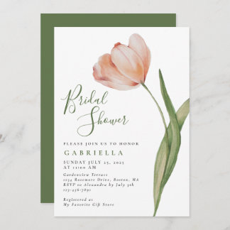 Convites Chá de panela Verde de Tulipa de Aquarela Elegante