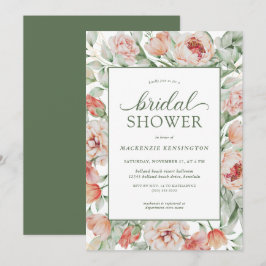 Convites Chá de panela Verde Elegante Floral Blush Sage