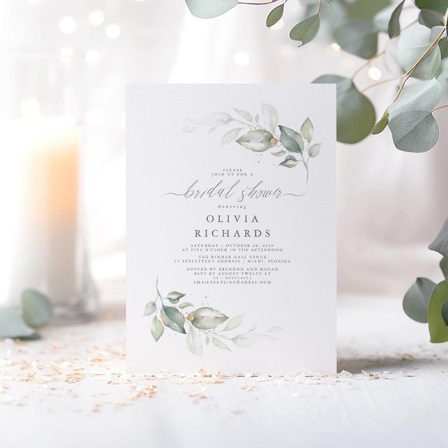 Convites Chá de panela Verde Elegante Moderno (Minimalist Greenery Bridal Shower Invitations)