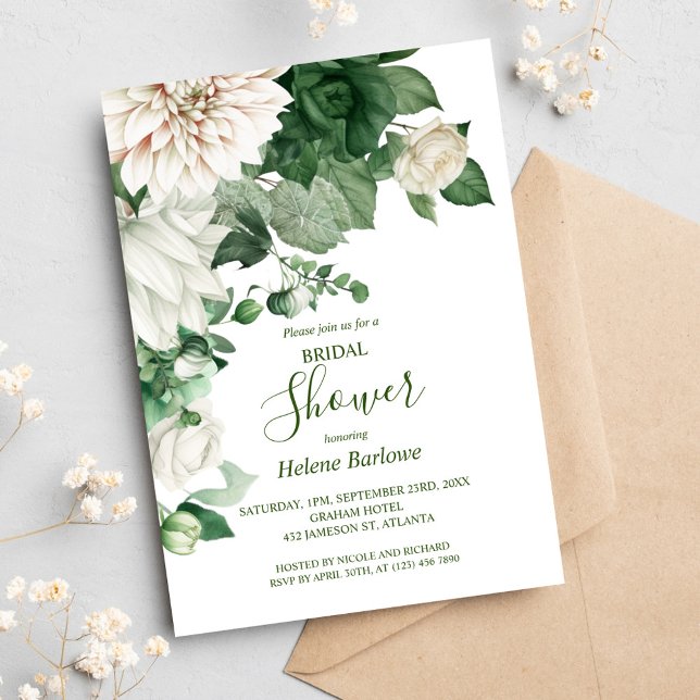 Convites Chá de panela Verde Elegante Russo Moderno (Modern Rustic Elegant Emerald Green Bridal Shower Invitation)