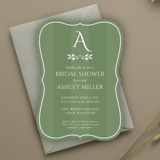 Convites Chá de panela verde esticado com monograma minimal (Criador carregado)