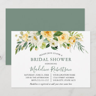 Convites Chá de panela Verde Floral Amarelo de Aquarela