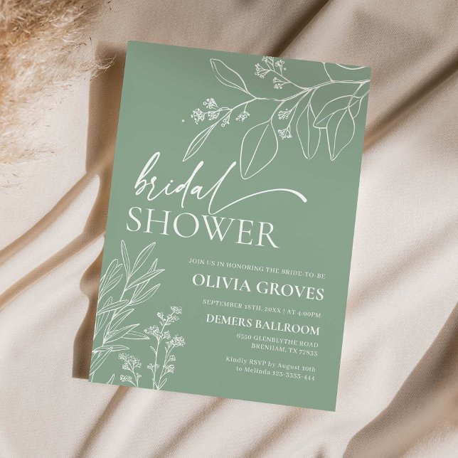 Convites Chá de panela Verde Floral Sage (Criador carregado)