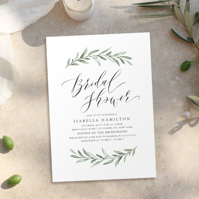 Convites Chá de panela verde rústico para caligrafia simple (Simple calligraphy rustic greenery bridal shower invitation)