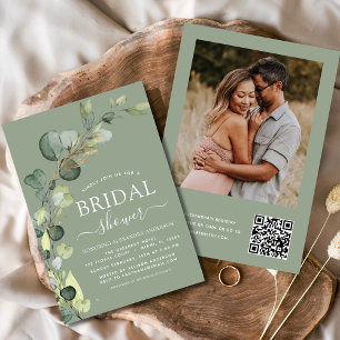 Convites Chá de panela Verde Sage Foto do Código QR Eucalyp