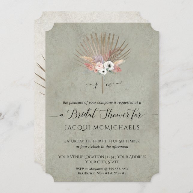 Convites Chá de panela Verde-Tropical Elegante Sage (Frente/Verso)