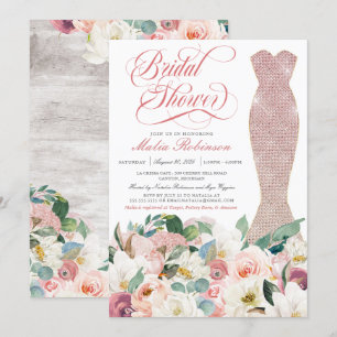 Convites Chá de panela Vestido Glam Brilho Rosa 