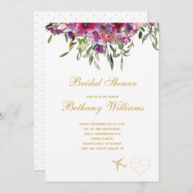 Convites Chá de panela Viagem Floral Na moda (Frente/Verso)