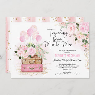 Convites Chá de panela Viagem Vintage Suitcase Floral Rosa