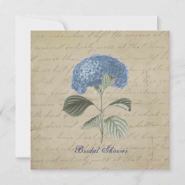 Convites Chá de panela Vintage Blue Hydrangea (Frente)
