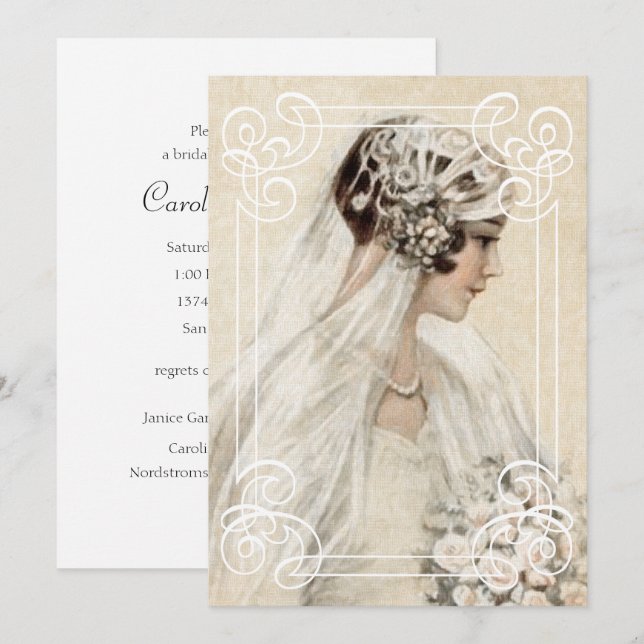 Convites Chá de panela Vintage Brid w/Frame (Frente/Verso)