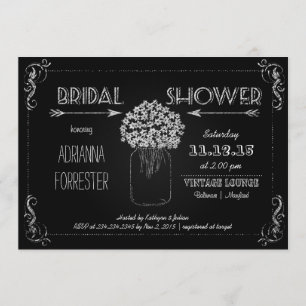Convites Chá de panela Vintage Chalkboard MasonJar Flowers