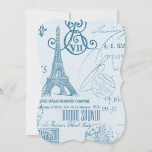 Convites chá de panela vintage da torre eiffel paris azul
