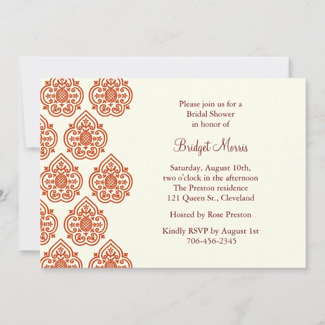 Convites Chá de panela Vintage Damask (Frente)