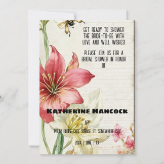 Convites Chá de panela Vintage Ephemera Amaryllis