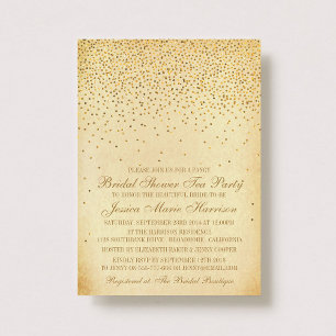 Convites Chá de panela Vintage Glam Dourado Confetti