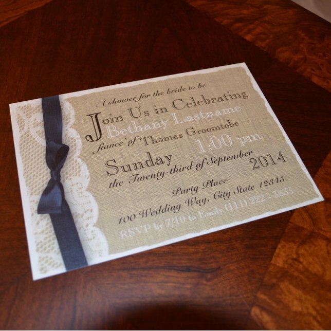 Convites Chá de panela Vintage Lace e Burlap (Criador carregado)