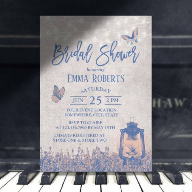 Convites Chá de panela Vintage Lantern Butterfly & Flowers (Criador carregado)