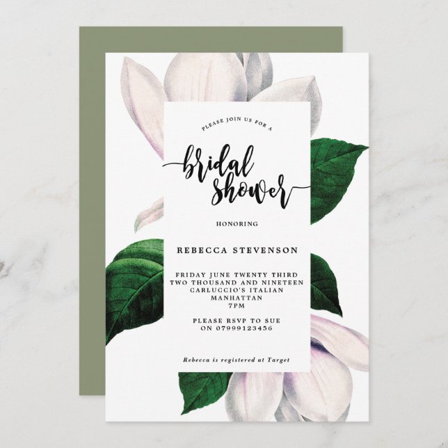 Convites chá de panela vintage magnolia (Frente/Verso)