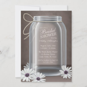 Convites Chá de panela Vintage Mason Jar Daisy Brown