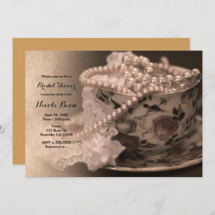 Convites Chá de panela Vintage Tea Cup e Pearls