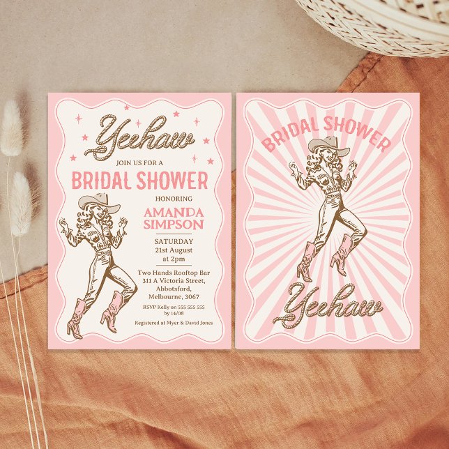 Convites Chá de panela Vintage Western Cowgirl (Vintage Cowgirl Bridal Shower Invitation, Western Bridal Shower Invitation, Pink Brown, Rope Text, )