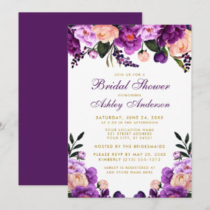 Convites Chá de panela Violet Floral Dourado Invite P