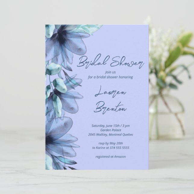 Convites Chá de panela violeta azul empoeirado (Em pé/Frente)