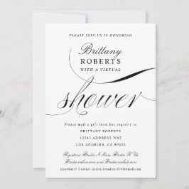 Convites Chá de panela Virtual de Script Elegante Preto e B
