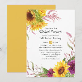 Convites Chá de panela Virtual Floral da Sun e da Burgundy 