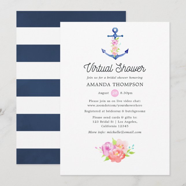 Convites Chá de panela Virtual Náutico de Aquarela (Frente/Verso)