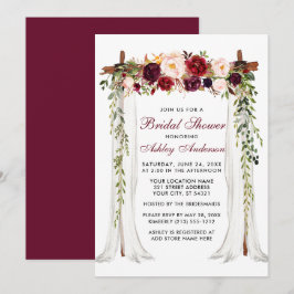 Convites Chá de panela Watercolor Burgundy Floral Canopy