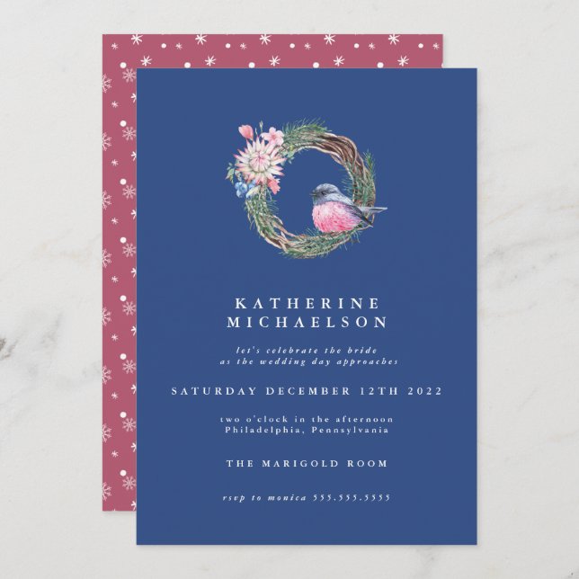 Convites CHÁ DE PANELA | Watercolor Wreath Winter Sparrow (Frente/Verso)