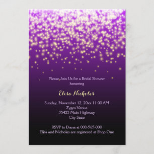 Convites Chá de panela wedding roxo das luzes Sparkling