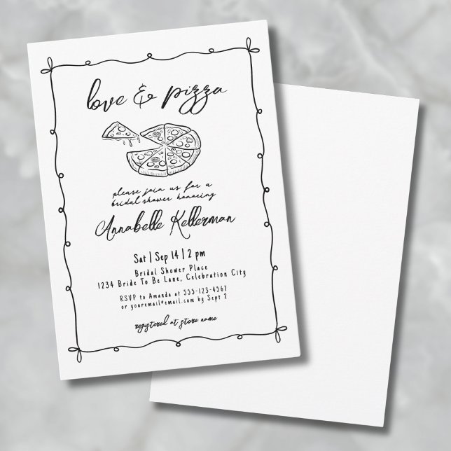 Convites Chá de panela Whimsic de Pizza de Amor Desenhada à (Hand Drawn Love Pizza Whimsical Bridal Shower Invitation)