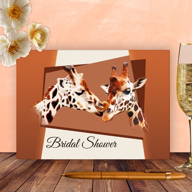 Convites Chá de panela Whimsical Giraffe (Bridal shower invitation featuring a painting of two cute giraffes - zoo - safari - animals)