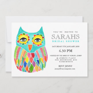 Convites Chá de panela Whimsical Rainbow Owl Conite