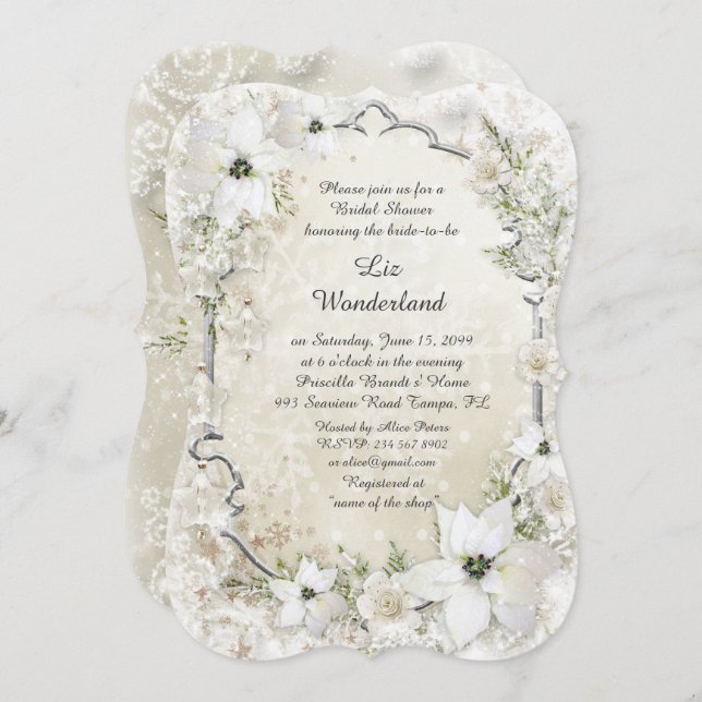 Convites Chá de panela,Wonderland de inverno,suporte (Frente/Verso)