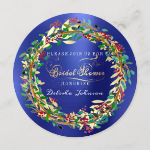 Convites Chá de panela Woodland Cobalt Floral Verde Dourado