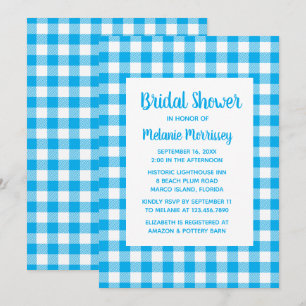 Convites Chá de panela Xadrez de Gingham Branco Azul