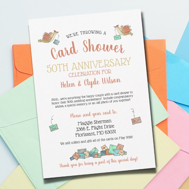 Convites chá de placa de aniversário de 50 anos ilustrado (Criador carregado)