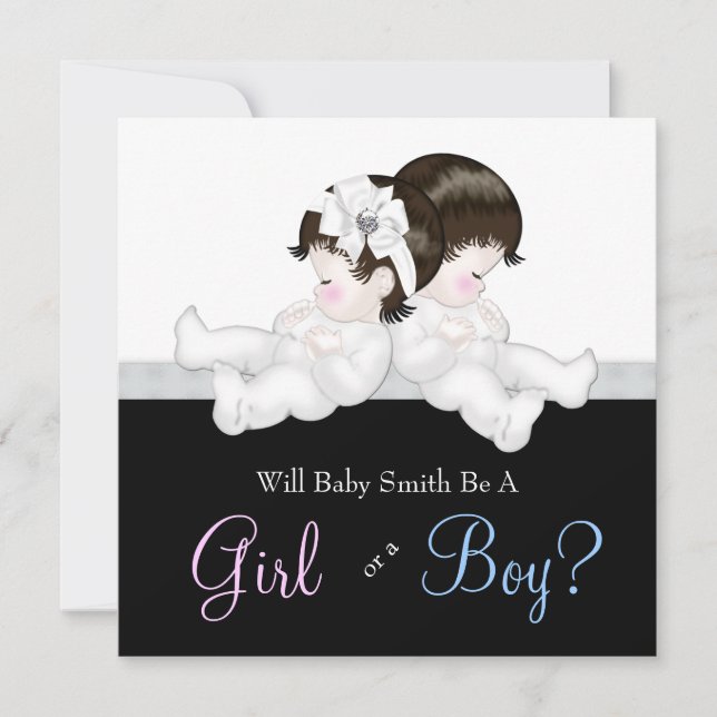 Convites Chá de Revisão do Gênero do Damasco Negro Elegante (Frente)