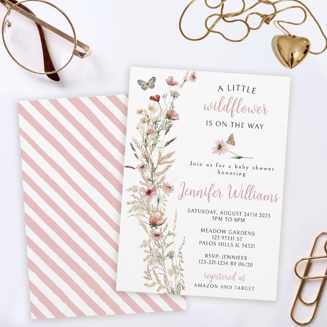 Convites Chá de rosa dourada de flor silvestre de aquarela (Criador carregado)