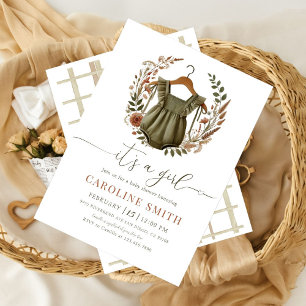 Convites Chá de roupas da Modern Boho Watercolor Baby Girl